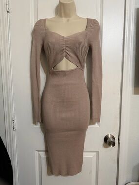 Abercrombie & Fitch Mauve Ribbed Cutout Midi Dress